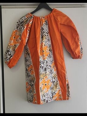 Girl's Orange Floral Panel Peasant Dress